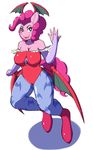  2015 anthro anthrofied big_breasts blush breasts chutzpaah clothed clothing crossover cutie_mark darkstalkers earth_pony equine female friendship_is_magic hair horse huge_breasts mammal my_little_pony nipples open_mouth pinkie_pie_(mlp) pony smile solo video_games wings 