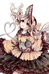  absurdres bad_id bad_pixiv_id blurry bow frilled_skirt frills hat heart highres komeiji_koishi long_hair looking_up marker_(medium) muted_color open_mouth simple_background skirt smile solo third_eye touhou traditional_media upper_body white_background wiriam07 