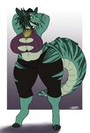  arms_behind_head big_breasts breasts chubby cleavage clothed clothing crocodile equine female hybrid iko looking_at_viewer mammal necklace reptile scalie solo standing thick_thighs voluptuous wide_hips zarina zebra 