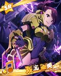  :d beamed_eighth_notes card_(medium) character_name character_signature empty_eyes fingerless_gloves futami_ami gloves idolmaster idolmaster_(classic) idolmaster_million_live! looking_at_viewer looking_down mecha_musume musical_note official_art one_side_up open_mouth smile solo spark 
