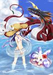  beach bikini digimon female hat lunamon outdoors sayo_(digimon) sky smile solo swimsuit waruseadramon 