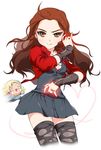  1girl ann_hodo avengers avengers:_age_of_ultron bad_id bad_pixiv_id breasts brown_hair chibi chibi_inset green_eyes jewelry long_hair marvel pietro_maximoff quicksilver ring scarlet_witch small_breasts t_t thighhighs wanda_maximoff 