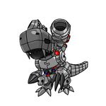  android armor cable cannon chibi claws digimon digimon_adventure full_armor helmet mecha monster mugendramon no_humans simple_background weapon 