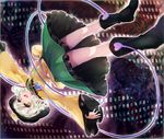  boots bow dutch_angle eyeball green_eyes green_hair hat hat_bow heart komeiji_koishi long_sleeves looking_at_viewer open_mouth outstretched_arms shirt short_hair skirt smile solo string tau_(llltau) third_eye touhou upside-down wide_sleeves 