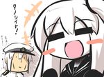  1girl admiral_(kantai_collection) aircraft_carrier_oni blush_stickers commentary goma_(gomasamune) hat kantai_collection old_man one_side_up open_mouth peaked_cap sailor_collar shinkaisei-kan short_hair sketch translated trembling white_hair 