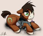  brown_hair cutie_mark eeyore equine friendship_is_magic green_eyes hair horse lying male mammal my_little_pony plushie pony sad solo trouble_shoes_(mlp) young 