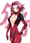  bad_id bad_pixiv_id banned_artist biker_clothes bikesuit blush body_blush breasts cleavage izayoi_aki large_breasts red_hair s_tanly short_hair short_hair_with_long_locks slender solo yellow_eyes yuu-gi-ou yuu-gi-ou_5d's 