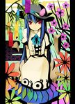  blue_hair bow colorful flower food fruit hat hinanawi_tenshi kureha_(ironika) long_hair peach red_eyes ribbon solo touhou 