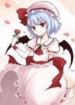  bad_id bad_pixiv_id dress flower hat lavender_hair mito_tsubaki petals red_eyes remilia_scarlet rose short_hair smile solo touhou wings 