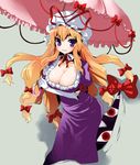  bad_id bad_pixiv_id blonde_hair breasts chikkuru cleavage elbow_gloves eyes gap gloves hat large_breasts long_hair purple_eyes solo touhou umbrella white_gloves yakumo_yukari 