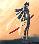  blue_hair bodysuit firstterro mitsurugi_meiya muvluv muvluv_alternative pilot_suit sheath sheathed solo sword weapon 