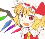  1girl blonde_hair cross flandre_scarlet hat katou_haruaki one_side_up red_eyes solo symbol-shaped_pupils touhou wings 