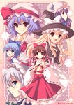  bad_id bad_pixiv_id blonde_hair blue_eyes blue_hair bow braid brown_hair cirno detached_sleeves hair_bow hairband hakurei_reimu hat izayoi_sakuya kirisame_marisa long_hair maid multiple_girls patchouli_knowledge peach_(momozen) purple_eyes purple_hair red_eyes remilia_scarlet ribbon short_hair silver_hair touhou witch_hat 