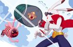  bunny crossover day drum_(container) fighting_stance furry gloves jinroku king_kazuma kirenenko komanech no_humans sky summer_wars usavich 