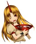  alcohol blonde_hair chain cup horn hoshiguma_yuugi kureha_(ironika) long_hair open_mouth red_eyes sakazuki sake solo touhou 