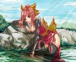 breasts cleavage large_breasts makisige original red_eyes red_hair solo thighhighs wet 