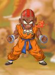  absurdres crossover dark_skin dark_skinned_male deka_master dhalsim dragon_ball fire fusion highres jewelry kuririn male_focus necklace no_nose skull skull_necklace solo street_fighter torn_clothes 