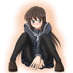  black_eyes brown_hair highres lielos original pantyhose school_uniform sera_haruna serafuku solo 