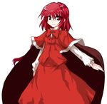  alphes_(style) cape kinokan okazaki_yumemi parody red red_eyes red_hair ribbon solo style_parody touhou touhou_(pc-98) 