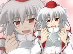  animal_ears detached_sleeves fang hat inu_mamoru_mizuki inubashiri_momiji red_eyes short_hair silver_hair solo tokin_hat touhou wallpaper wolf_ears zoom_layer 