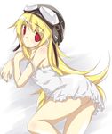  bad_id bad_pixiv_id bakemonogatari blonde_hair goggles helmet long_hair monogatari_(series) oshino_shinobu red_eyes solo strap_slip yumesato_makura 