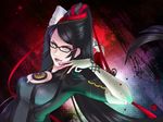  bayonetta bayonetta_(character) black_hair blood blue_eyes glasses hair_bun long_hair marow mole 