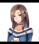  blue_eyes brown_hair choker cup dream_demon earrings fatal_frame_5 jewelry kurosawa_hisoka letterboxed long_hair looking_at_viewer mole mole_under_mouth smile solo teacup upper_body 