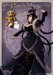  1girl belt black_hair breasts cleavage dress final_fantasy final_fantasy_x fur_trim hair_over_one_eye lowenael lulu lulu_(final_fantasy) moogle multiple_braids solo steampunk top_hat 