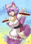  canine carrying dog eixin female fur hair kemono maid maid_clothig maid_uniform mammal purple_eyes purple_fur purple_hair 