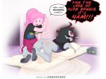  &gt;:o 2018 adventure_time alarm_clock angry anus awaken bed black_hair bluebreed breasts butt cartoon_network clock clothed clothing dialogue duo english_text female female/female fingers grey_skin hair hi_res humanoid inside long_hair mammal marceline_abadeer not_furry open_mouth pillow pink_hair pink_skin princess_bubblegum pussy red_eyes slapping_butt spank_marks spanking speech_bubble text toes vampire 
