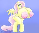  2015 anthro areola badgerben big_breasts breasts equine erect_nipples female fluttershy_(mlp) friendship_is_magic huge_breasts looking_at_viewer lordfriez mammal my_little_pony nipples nude pegasus smile solo wings 