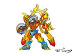  armor bandai chibi digimon digimon_frontier digivice full_armor highres male_focus mecha simple_background solo susanoomon 