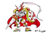  armor cape chibi digimon dukemon full_armor highres knight monster polearm royal_knights shield spear 