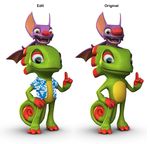  bat blue_eyes chameleon clothing edit female green_eyes laylee lizard looking_at_viewer male mammal official_art open_mouth reptile scalie shirt yooka yooka-laylee 
