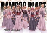  :3 armor azuma_satori bamboo_blade bangs barefoot black_hair blonde_hair blush bow brown_hair cherry_blossoms chiba_kirino copyright_name full_body green_hair hair_between_eyes hair_bow hakama high_ponytail highres holding holding_weapon igarashi_aguri ishizuka_touko japanese_clothes kawazoe_tamaki kuwahara_sayako light_smile lips long_hair looking_at_viewer looking_to_the_side miyazaki_miyako multiple_girls muneate nakamura_miruka official_art orange_hair over_shoulder pink_hair ponytail sakaki_ura shadow shinai short_hair silver_hair smile standing sueno_shouko sword toda_ryouko twintails weapon weapon_over_shoulder white_hair yamada_umeko 