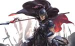  armor arslan_senki cape daryoon esterhazy helmet horse male_focus polearm solo spear weapon 