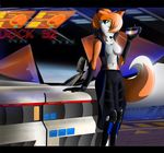  anthro boots breasts canine cleavage clothed clothing cockpit collar corrvo crate detailed_background dock english_text female fox fur gloves green_eyes headset hologram jacket leaning legacy_of_the_phoenix mammal midriff orange_fur pants planet rebecca_cyrus seat shirt space space_station spacecraft text white_fur 