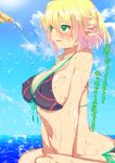  animated animated_png bad_id bad_pixiv_id bare_shoulders bikini blonde_hair blush breasts cloud day green_eyes huge_breasts midriff mizuhashi_parsee navel open_mouth panties phallic_symbol pointy_ears ponytail sexually_suggestive short_hair sitting sky solo_focus sousakubito sparkle swimsuit text_focus touhou translation_request underwear water water_gun wet 
