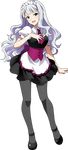  apron blush corset full_body idolmaster idolmaster_(classic) idolmaster_2 long_hair looking_at_viewer maid maid_apron maid_headdress mary_janes necktie official_art open_mouth pantyhose purple_eyes shijou_takane shoes smile solo transparent_background wavy_hair white_hair 