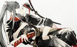  black_hair blush hat hotarumaru japanese_clothes long_hair male_focus multiple_boys ootachi open_mouth ponytail sheath sheathed shorts simple_background sock_garters socks suou sword tarou_tachi touken_ranbu very_long_hair weapon white_hair 