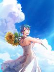  bad_id bad_pixiv_id blue_hair cloud day flower gekkan_shoujo_nozaki-kun kashima_yuu reverse_trap short_hair sky solo sunflower yuzuka_(pixiv12193841) 
