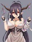  areola_slip areolae black_hair breasts danua draph empty_eyes fingerless_gloves gloves granblue_fantasy hair_between_eyes horns jewelry ky_kosuke large_breasts long_hair looking_at_viewer necklace pointy_ears red_eyes solo 