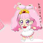  apron chibi go!_princess_precure haruno_haruka hinata_(artist) hinata_(laby_spe) personification pink_hair precure puff_(go!_princess_precure) puff_(go!_princess_precure)_(human) solo translation_request 