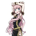  alternate_costume aqua_eyes belt exit_tunes hands_on_own_head headset highres kanzaki_hiro long_hair megurine_luka pink_hair solo transparent_background very_long_hair vocaloid 