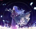  bad_id bad_pixiv_id blue_hair cape caster ears fate/stay_night fate_(series) km_(kyoma0) long_hair petals pointy_ears solo 