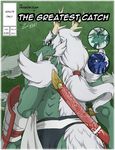  2015 anthro blue_skin comic cover dragon english_text gorgon_(zerofox) green_skin hair horn long_(zerofox) male qiao scalie standing sword text weapon zerofox1000 