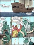  abs beard chubby comic dragon english_text facial_hair gorgon_(zerofox) green_skin it&#039;s_a_trap male muscles necklace pecs pirate pirate_boat red_skin scalie sea text water zerofox_1000 