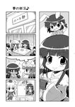  4koma :&gt; closed_eyes colonel_aki comic greyscale hair_between_eyes hat houraisan_kaguya inaba_tewi kamishirasawa_keine kotatsu long_hair long_sleeves monochrome multiple_girls neet nightcap open_mouth patchouli_knowledge table touhou translated wide_sleeves 