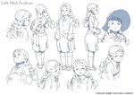 absurdres bow braid character_sheet expressions hair_bow hat highres jasmineka_antonenko little_witch_academia little_witch_academia_2 long_hair multiple_views open_mouth plump purple_eyes skirt standing sweater_vest traditional_media trigger_(company) twin_braids witch witch_hat 