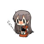  :3 akagi_(kantai_collection) bad_id bad_twitter_id brown_hair chibi commentary hungry japanese_clothes kantai_collection long_hair lowres muneate pleated_skirt rebecca_(keinelove) red_skirt skirt solid_oval_eyes solo stomach_growling tears 